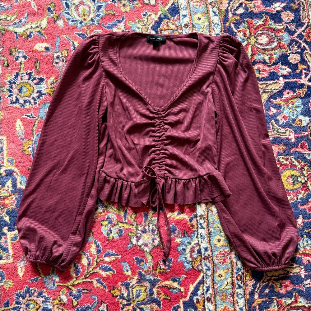 Ruched Burgundy Peplum Top